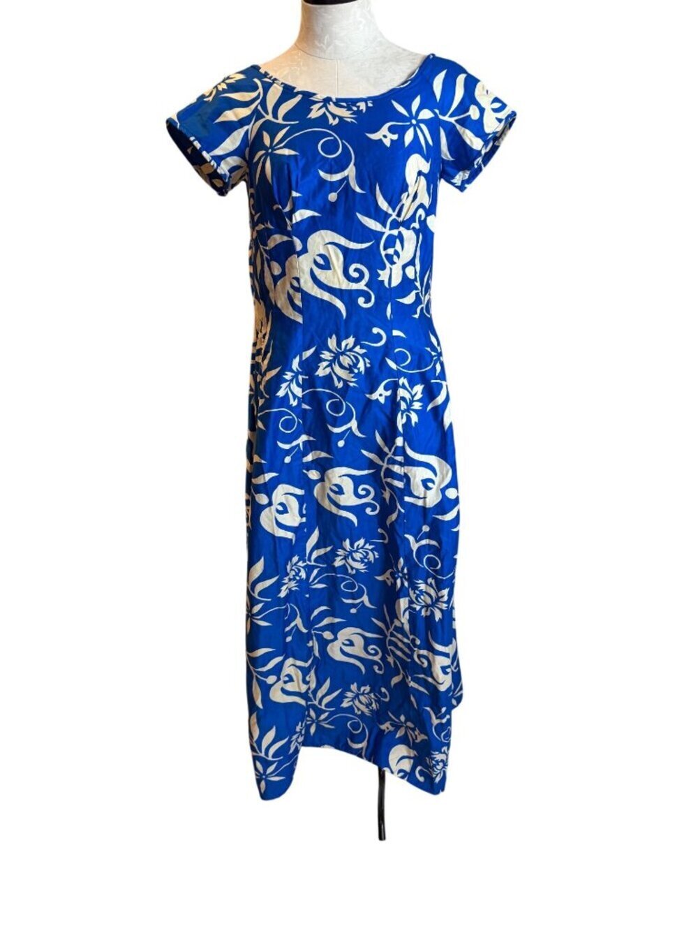 Paradise Hawaii Womens Maxi Dress Size Medium Tropical Blue Pullover Vintage